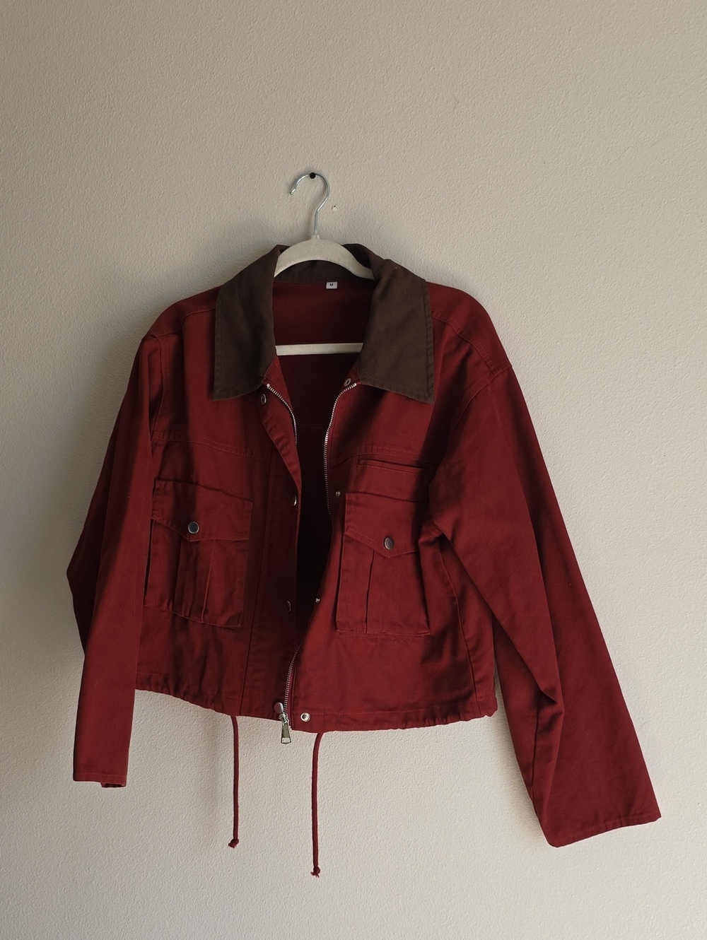 Women's Rust Red Utility Jacket with Brown Corduroy Collar